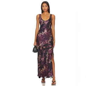 NWOT Free People Intimately Worth the Wait Floral Maxi Slip Dress Black Purple